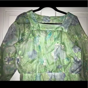 VINTAGE 60s Mint Green Sheer Maxi Floral Dress